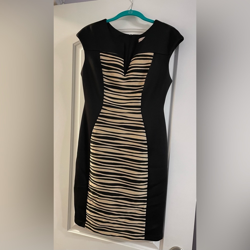 Black and tan knee length sheath dress- Size 8